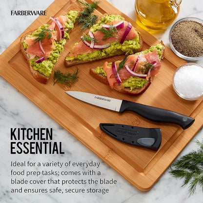 Farberware Edgekeeper 3.5-Inch Paring Knife with Self-Sharpening Blade Cover, High Carbon-Stainless Steel Kitchen Knife with Ergonomic Handle, Razor-Sharp Knife, Black (Pack of 12)