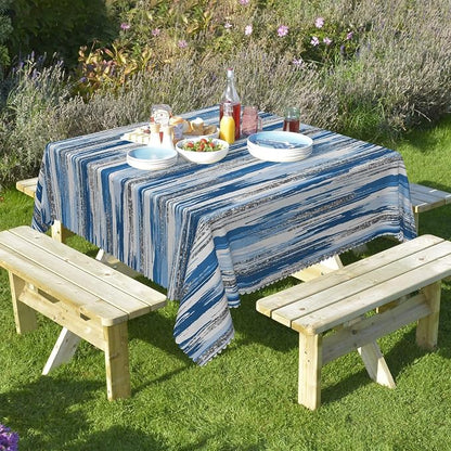Abstract Striped Square Tablecloth 60x60 Inch Blue and White Old Texture Grunge Stripes Vintage Mosaic Dust-Proof Table Cover Protector for Home Kitchen Restaurant Picnic Camping BBQ