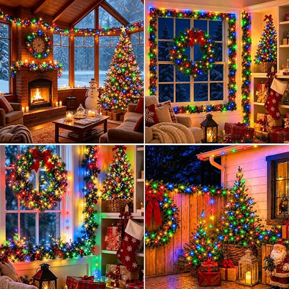 4 Pack Green Wire Fairy Lights Battery Operated Twinkle Lights | 16.4 Ft 50 LED Battery Christmas Lights Waterproof with Auto Timer 8 Modes for Xmas Wreath Tree Decor, Multicolor