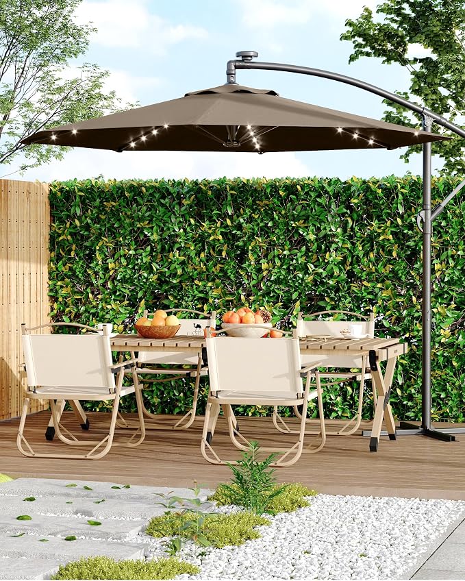 15FT Outdoor Patio Umbrella,Double-Sided Rectangle Market Umbrella with 36 LED Solar Lights & Base,UV50+ Weather-Resistant Oversized Outdoor Umbrella,Crank Lift,3-Way Shade for Pool,Garden,Backyard