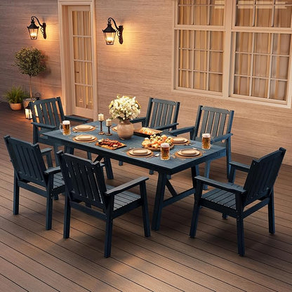 Garvee Outdoor Patio Dining Chairs Set of 4, Outdoor HDPE Garden Dining Chairs, Sturdy Frame, Waterproof, All-Weather for Backyard, Poolside, Porch, Deck, Navy Blue