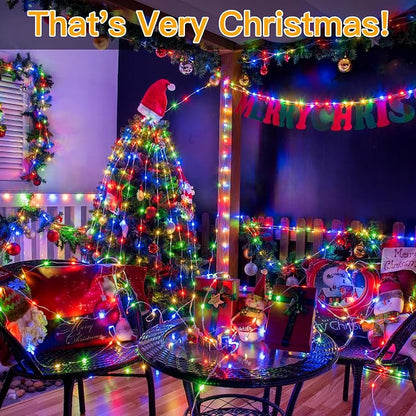 Ollny Christmas Lights Outdoor 600LED 197FT, Multicolor Christmas Tree Lights IP67 Waterproof, Plug in Fairy Lights with Remote 8 Modes Timer, Xmas Light for Indoor House Holiday Decor