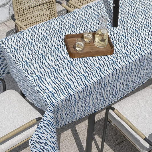 Outdoor Rectangle Tablecloth, 60×84 Inch Water Repellent Picnic Table Cover with Umbrella Hole Zipper for Patio Family Meal, Pebble Blue