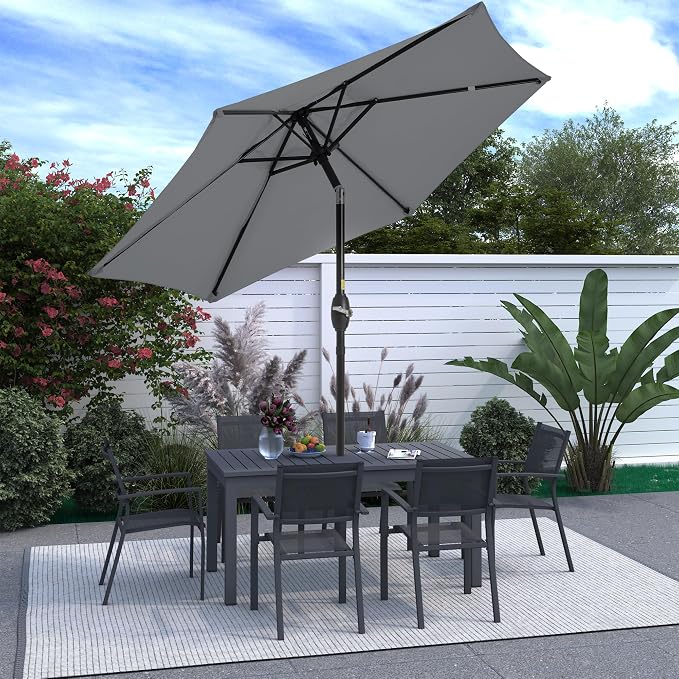 Wisteria Lane Outdoor Patio Umbrella, 7.5' Patio Umbrella, Market Umbrella, Large Outdoor Umbrella, Metal Pole Umbrella with Push Button Tilt and Crank, Polyester Canopy