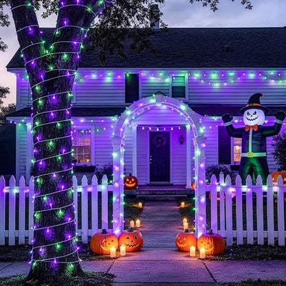 JMEXSUSS 2 Pack 66FT 200 LED Battery Operated Halloween Lights with Remote | Purple and Green Halloween Lights Indoor Outdoor, 8 Modes String Lights for Outside Yard Tree Front Porch Room House