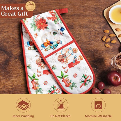 Maison d' Hermine Double Oven Mitts 100% Cotton Double Oven Glove (7"x35") | Heat Resistant BBQ Cooking Gloves with Loop Baking Kitchen Home Hotel Farmhouse Thanksgiving Christmas - Chromo