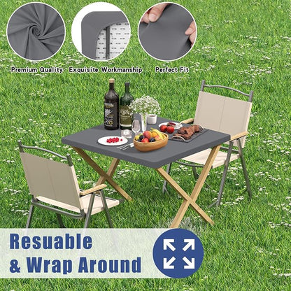 Moosfor Spandex Square Table Cloth, Elastic Fitted Tablecloths for Picnic, Stretch Washable Patio Table Cover for Outdoor, Camping, Banquet and Parties (Grey, 42"x42")