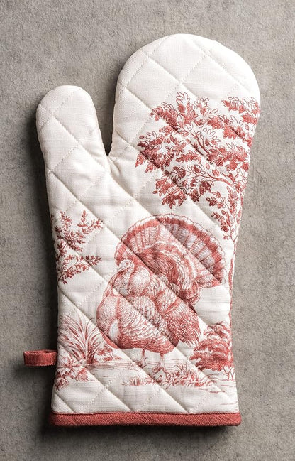 Maison d'Hermine Oven Gloves 100% Cotton Oven Mitt (7" x 13", Pack of 1) | With Loop Heat Resistant BBQ Cooking Gloves Baking Kitchen Handling Hot Pans Thanksgiving Christmas - Holy Jouy - Red