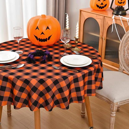 Waterproof Plaid Tablecloth Fabric - Round 90 Inch Classic Gingham Checker Table Cloth for Indoor/Outdoor Use - Buffalo Table Cover for Picnics, BBQs, and Parties