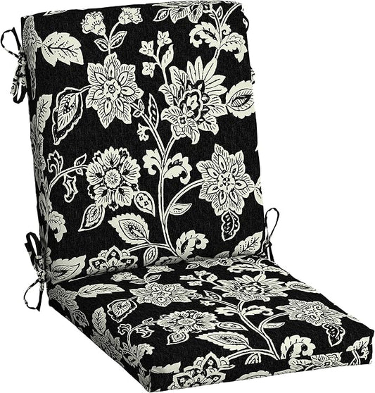 Arden Outdoor Patio Dining Chair Cushion, 20x44, Rain-Proof Seat Pad, Fade-Resistant Outdoor Cushion Ashland Black Jacobean