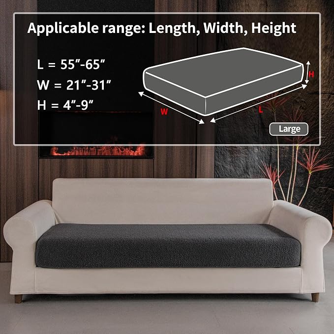 OHSIO Couch Cushion Covers for Sectional Sofa, Stretch Soft Sofa Slipcovers Washable Wear-Resistant Universal Furniture Protector for Living Room(1 Piece Large Cover, Dark Gray)