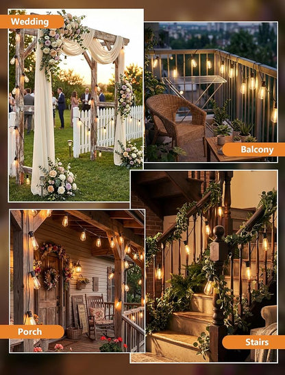 20FT ST40 LED Outdoor String Lights with 22 Shatterproof Vintage Edison Bulbs, Patio String Lights Waterproof for Backyard Porch Garden Balcony Party Bistro Decorations,2700K Warm White, Black Wire