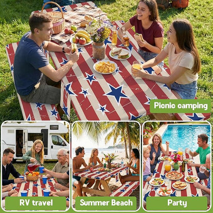 Picnic Table Cover with Bench Covers Waterproof Vinyl Elastic Rectangle Fitted Table Cloth Camping Lovers Essentials Rv Car Travel Overlanding Outdoor Roadtrip Road Trip Women Men Camper Gifts 6 Foot