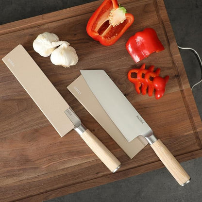 Babish 14-Piece Full Tang Forged Light Pakka Wood Kitchen Knife Set – High-Carbon 1.4116 German Steel Cutlery with Protective Sheaths – Professional Chef Knife Set