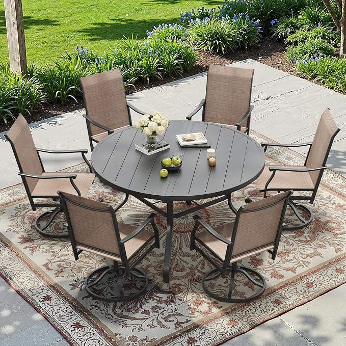 Round Outdoor Patio Dining Table, 47" Round Patio Table with 1.57" Umbrella Hole, Metal Outdoor Dining Tables for Patio, Graden, Backyard and Poolside