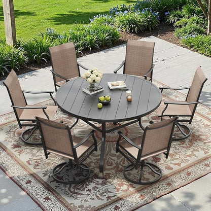 Round Outdoor Patio Dining Table, 47" Round Patio Table with 1.57" Umbrella Hole, Metal Outdoor Dining Tables for Patio, Graden, Backyard and Poolside