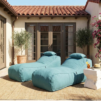 Christopher Knight Home Morton Outdoor Bean Bag Chair Set of 2, Fabric Bean Bag Chair for Adults and Kids, Indoor/Outdoor Sun Lounger with Headrest, Patio Chaise Lounge Chair Set of 2, Teal