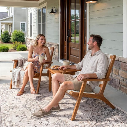 Greesum Acacia Wood Patio Recliner Chairs | 2 Pack Modern Rope Accent Recliners, Outdoor Lounge Seating for Balcony, Porch, Backyard & Poolside