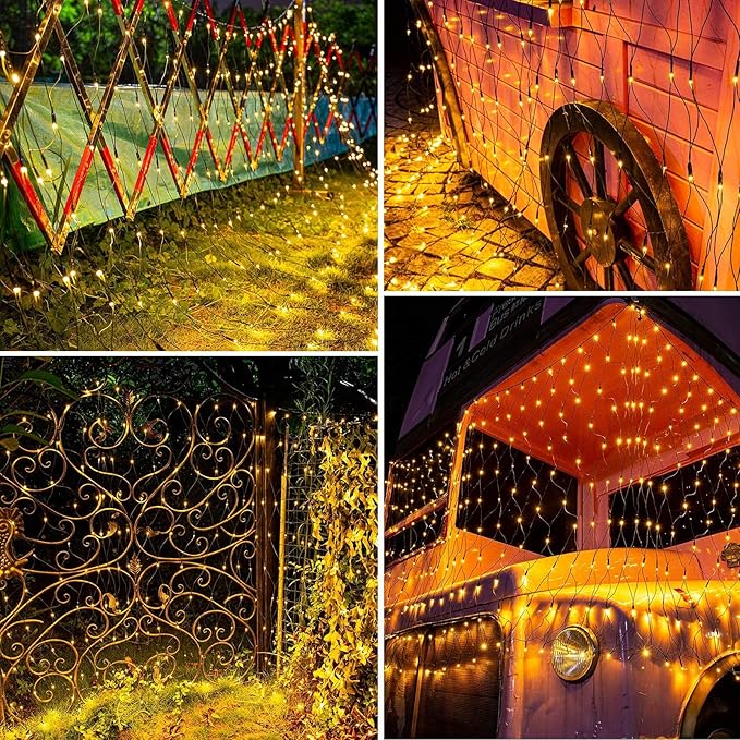 Joomer Christmas Net Lights - 12FT x 5FT 360 LED Plug-in Mesh Lights, Waterproof with 8 Modes, Timer, Connectable for Bushes, Trees, Garden, Outdoor Christmas Decor (Green Wire, Warm White)