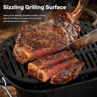 Cast Iron Hibachi Grill Outdoor, Japanese Yakitori Grill for Camping, Small Portable Charcoal Hibachi Grills, Cast Iron, with Double-Sided Grate, for Indoor Outdoor BBQ (1, Built-in handle)