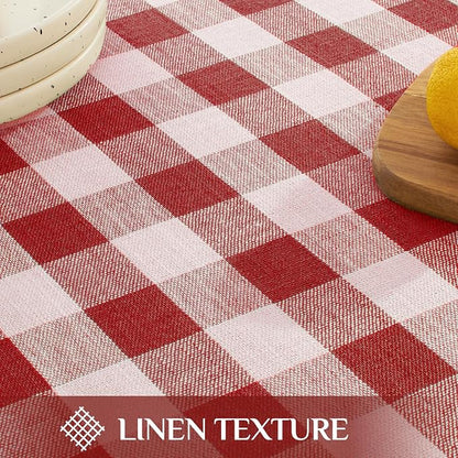 Softalker Checkered Tablecloth Square, Outdoor Linen Cotton Gingham Table Cloth with Tassel, Heavy Duty Wrinkle Free Buffalo Plaid Table Cover for Kitchen Dining Summer Party - 55 x 55 Inch, Red