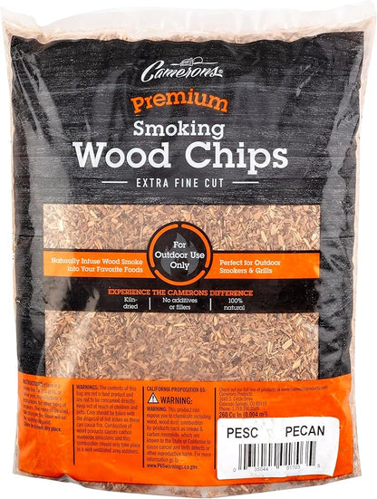 Camerons All Natural Extra Fine Pecan BBQ Wood Chips - 260 Cu. in. Bag, Approx 2 Pounds - Kiln Dried Sawdust Shavings for Cocktail Smoking Guns, Smokers, Smoke Boxes - Barbecue Grilling Gifts for Men