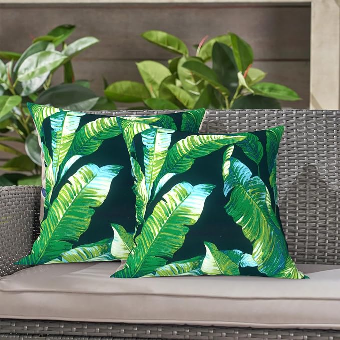 LVTXIII 2 Pack Outdoor Throw Pillow Covers for Patio Furniture, 16x16 Inch Square Pillow Case, Water-Repellent Cushion Covers for Garden, Porch, Sofa, Hanalei Lagoon