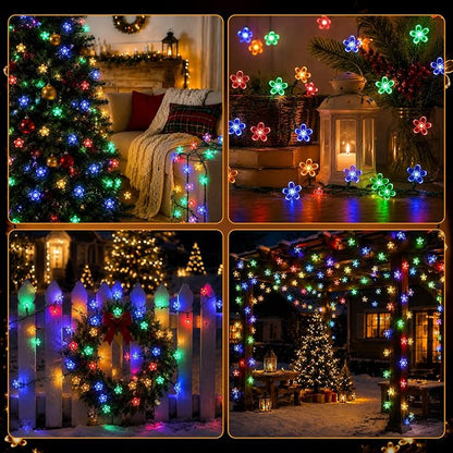 2 Pack 100 LED Solar Flower String Lights, Outdoor Waterproof,Multicolored | Total 33FT Fairy Light, Cherry Blossom Christmas Lights for Garden Yard Fence Patio Christmas Tree Wedding Party Decoration