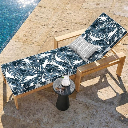 LVTXIII Outdoor Chaise Lounge Cushion 72x21x3 Inch, Water-Repellent Patio Seat Cushion with Ties & Hidden Zipper, Thick Foam Pad for Lawn Chair, Poolside, Patio Furniture, Palm Blue