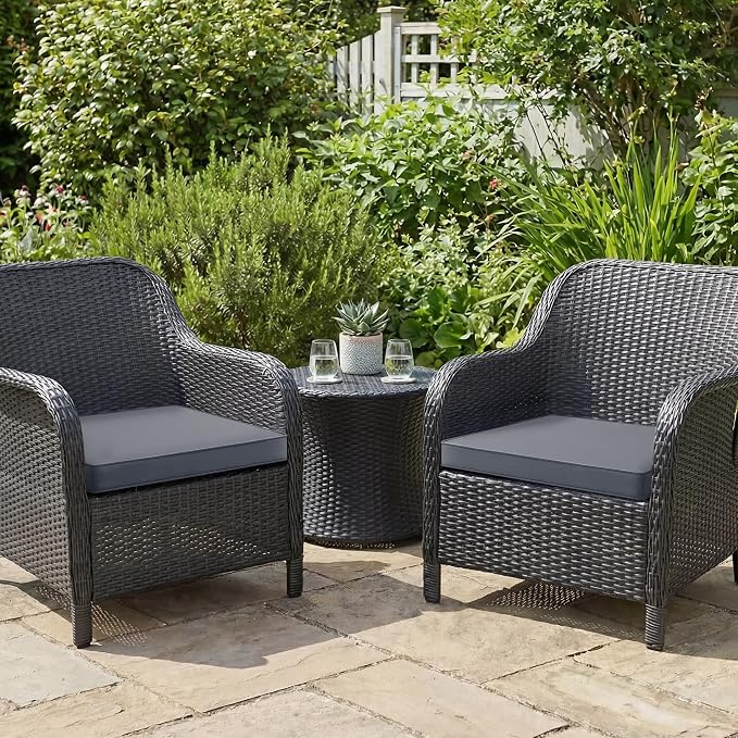 Outdoor Chair Cushions Set of 2: Waterproof & Fade Resistant Deep Seat Cushion for Patio Furniture - 24 x 24 Inch Chair Pads with Ties and Hidden Zipper - Patio Chair Cushion Replacement, Dark Grey
