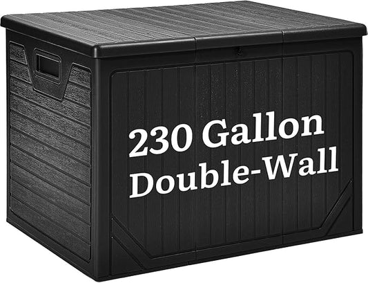 YITAHOME XXL 230 Gallon Extra Large Outdoor Deck Box, Lockable Resin Double-Wall Storage Box and Waterproof Patio Furniture Bin for Garden Tools & Pool Accessories, Black