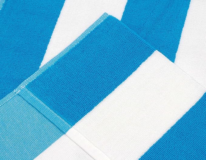 COTTON CRAFT Pool Lounge Chair Cover - 2 Pack - Chaise Beach Picnic Spa Towel - Cabana Stripe - Soft Premium Ringspun Terry Cotton - Oversized - 32 inch Wide x 82 inch Long with 7 inch Pocket – Aqua