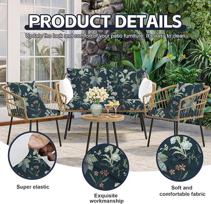 14Pcs Patio Cushion Covers, Outdoor Stretch Cushion Covers, Washable | Stretch Fit, Replacement, Washable and Reusable Furniture Protectors, Fits most patio furniture cushion covers, Cover Only