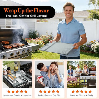 Silicone Grill Mat for Blackstone - BBQ Griddle Tools Side Mat with Drip Pad, Griddle Tools Mat for Outdoor Kitchen Countertop, BBQ Grill Accessories Gifts for Men (Gray)