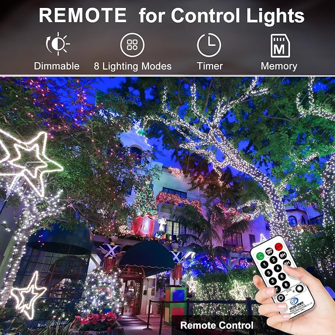KNONEW 600ft 1500 LED String Lights Outdoor Christmas Lights 8 Modes & Timer Fairy Light Plug in Waterproof LED String Lights for Xmas Yard Tree Wedding Party Holiday Decorations (Cool White)