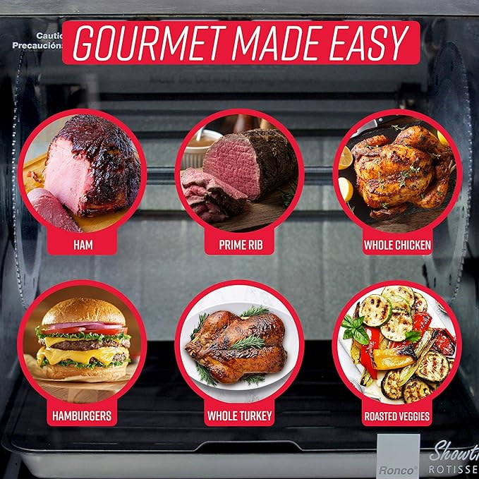Ronco 5500 Series Countertop Rotisserie Oven, 12-lb Capacity, Stainless | Rotisserie chicken cooks perfectly, 3 functions - rotisserie, sear, no-heat rotation; basket included; auto shutoff