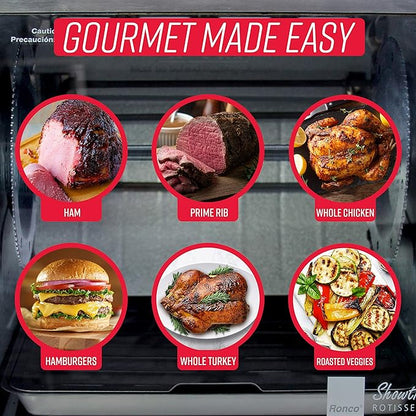 Ronco 5500 Series Countertop Rotisserie Oven, 12-lb Capacity, Stainless | Rotisserie chicken cooks perfectly, 3 functions - rotisserie, sear, no-heat rotation; basket included; auto shutoff