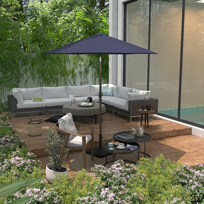 Sunline 7.5 ft Patio Umbrella with Crank & Push Button Tilt, Outdoor Market Umbrella with UV Protection & Wind Vent and Fiberglass Ribs, Metal Frame for Deck, Pool & Table, Navy Blue