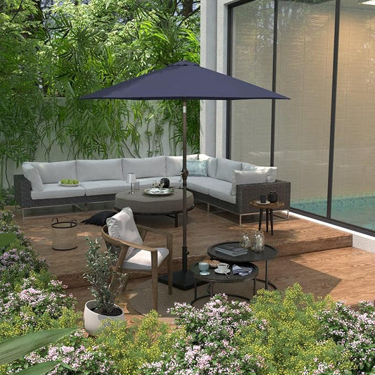 Sunline 7.5 ft Patio Umbrella with Crank & Push Button Tilt, Outdoor Market Umbrella with UV Protection & Wind Vent and Fiberglass Ribs, Metal Frame for Deck, Pool & Table, Navy Blue