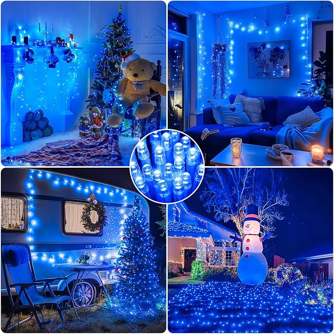 JMEXSUSS 200 LED Blue Christmas String Lights Indoor Outdoor Plug in | 66ft Blue Halloween Lights Clear Wire, 8 Modes Waterproof Christmas Tree Lights for Party Bedroom Wall Christmas Decoration