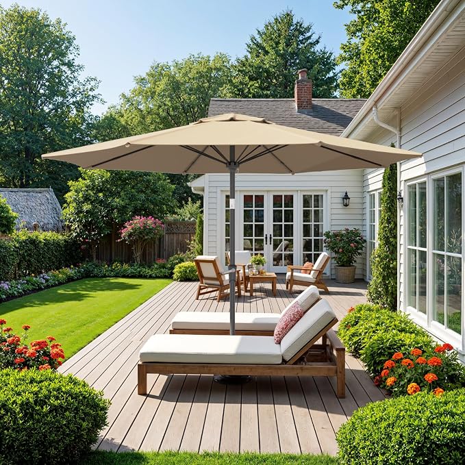 Outdoor Patio Umbrella, Table Umbrella with Push Button Tilt and Crank, 8 Ribs Market Umbrella