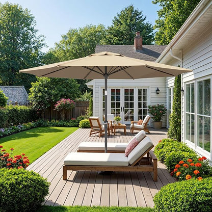 Outdoor Patio Umbrella, Table Umbrella with Push Button Tilt and Crank, 8 Ribs Market Umbrella