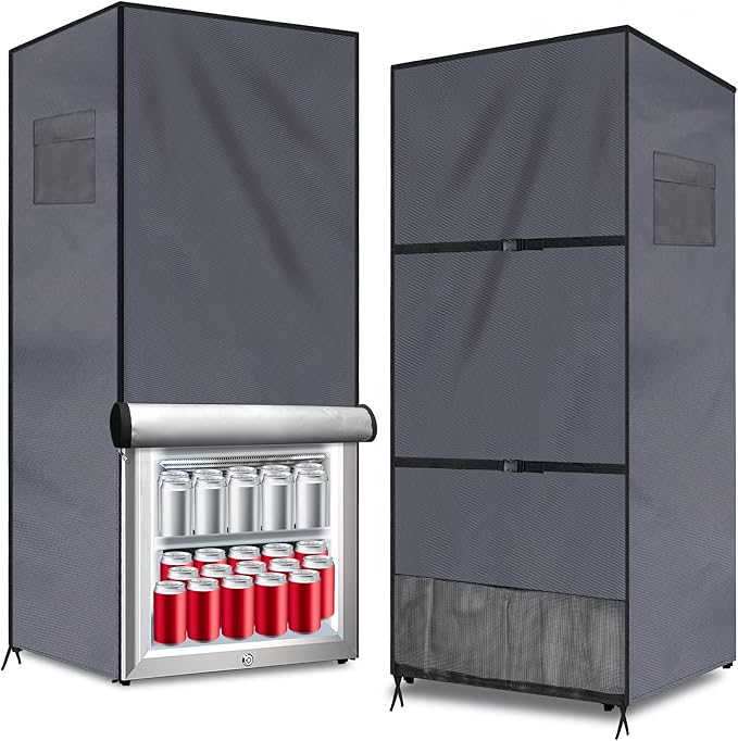 Outdoor Refrigerator Cover Outdoor Dustproof Freezer Covers for Protecting Upright Freezers/Beverage Refrigerator Compact 3.0 Cubic Foot Freezer Covers Outdoor (Silver, 33" x 33" x 67")