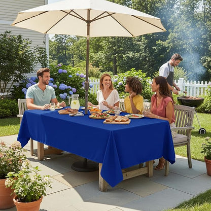 LUSHVIDA Rectangle Outdoor Tablecloth with Umbrella Hole and Zipper, 60x84 Inch Blue, Washable Waterproof Table Cloth Spill Proof Wrinkle Free Table Cover for Patio Spring Summer Picnic BBQS