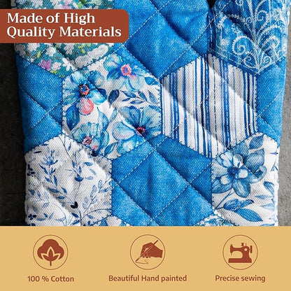 Maison d'Hermine Oven Gloves 100% Cotton Oven Mitt 7" x 13" with Loop Heat Resistant BBQ Cooking Gloves Baking Grilling Kitchen Hotel Home Farmhouse Spring Summer (Pack of 1, Summer Blues)