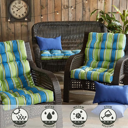 Greendale Home Fashions Outdoor 44x22-inch High Back Chair Cushions (Set of 2), Belize Stripe
