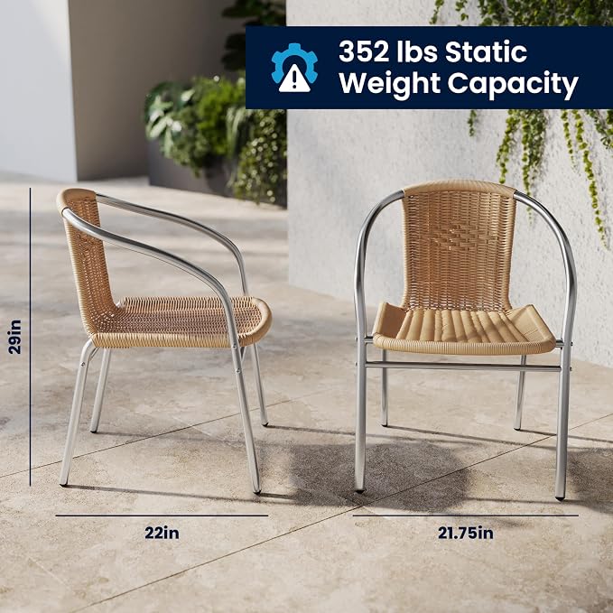 Flash Furniture Lila 31.5'' Round Aluminum Indoor-Outdoor Table Set with 2 Beige Rattan Chairs | Indoor/Outdoor Use, Beige Rattan Chairs