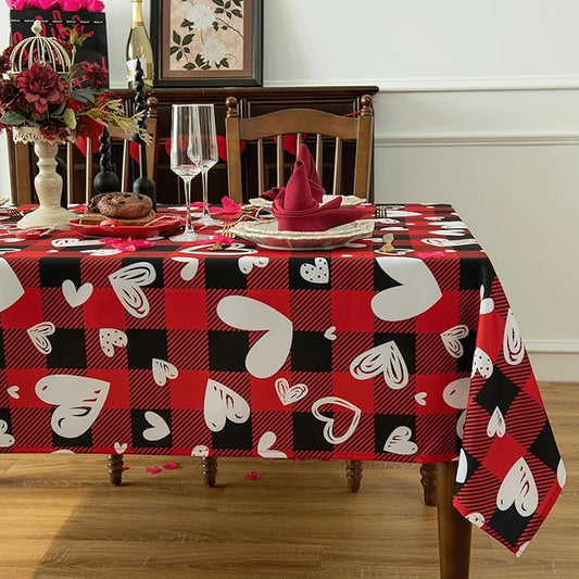 Waterproof Valentine's Day Tablecloth Fabric - Red Oblong 52x70 Inch Classic Buffalo Tartan Festive Table Cloth for Indoor Use - Gingham Table Cover for Dinner, and Parties