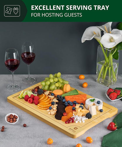 ROYAL CRAFT WOOD Bamboo Cutting Board | with Juice Groove - Kitchen Chopping Board for Meat Cheese and Vegetables, Heavy Duty Serving Tray