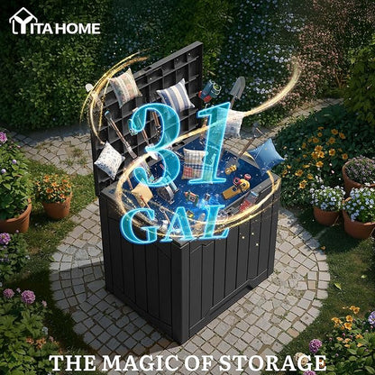 YITAHOME 31 Gallon Outdoor Storage Box, Resin Deck Box and Waterproof Package Delivery Box for Gardening Tools, Pool Supplies, Patio Furniture, Lockable, Black
